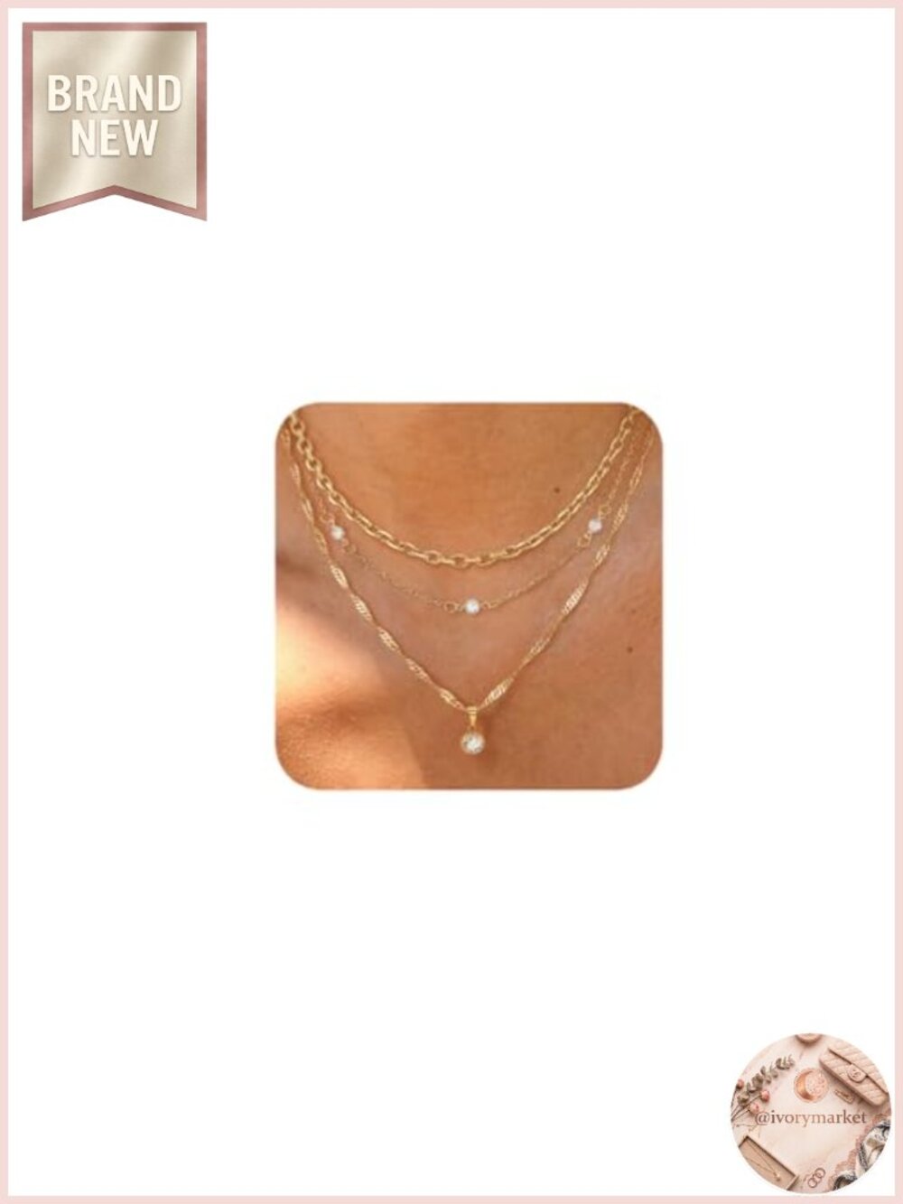 Layered Gold Necklace Set, Dainty CZ Pendant Chain, Adjustable Waterproof